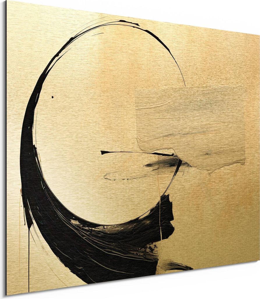 DEQORI Alu-Dibond Bild Gold 80x60 cm 'Zen im Impuls' Wandbild Metall dünn Design