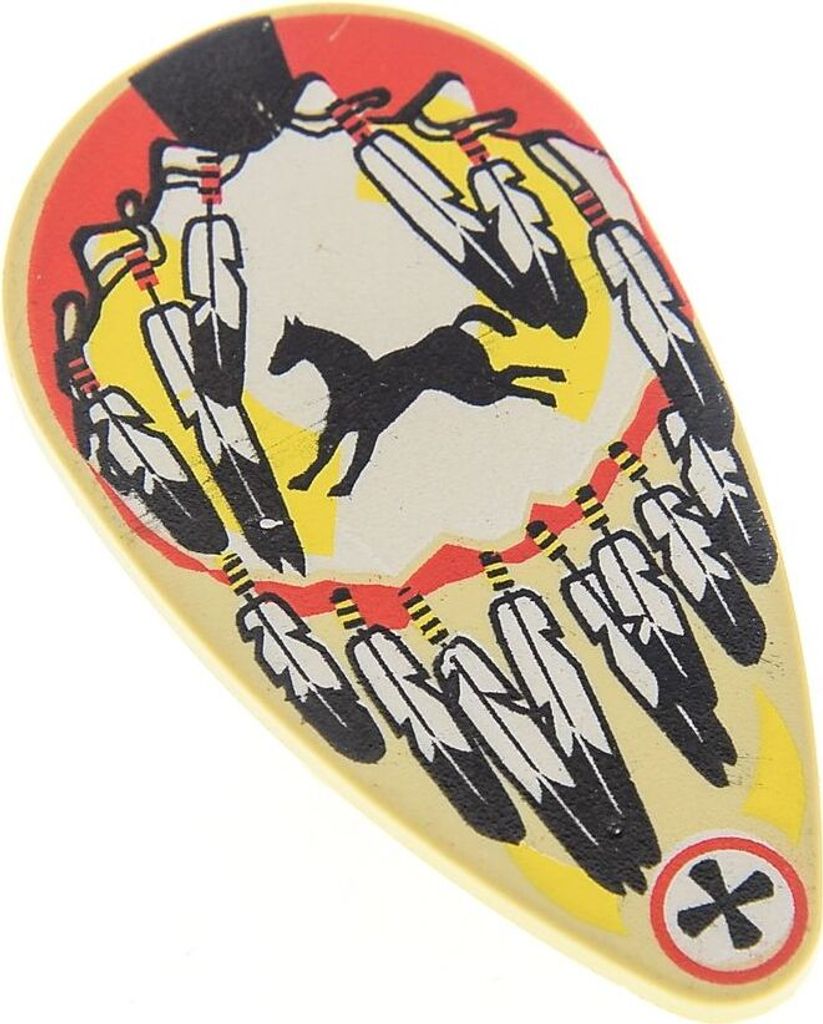 1x Lego Figuren Schild oval beige rot Federn Pferd Indianer Produktbild 