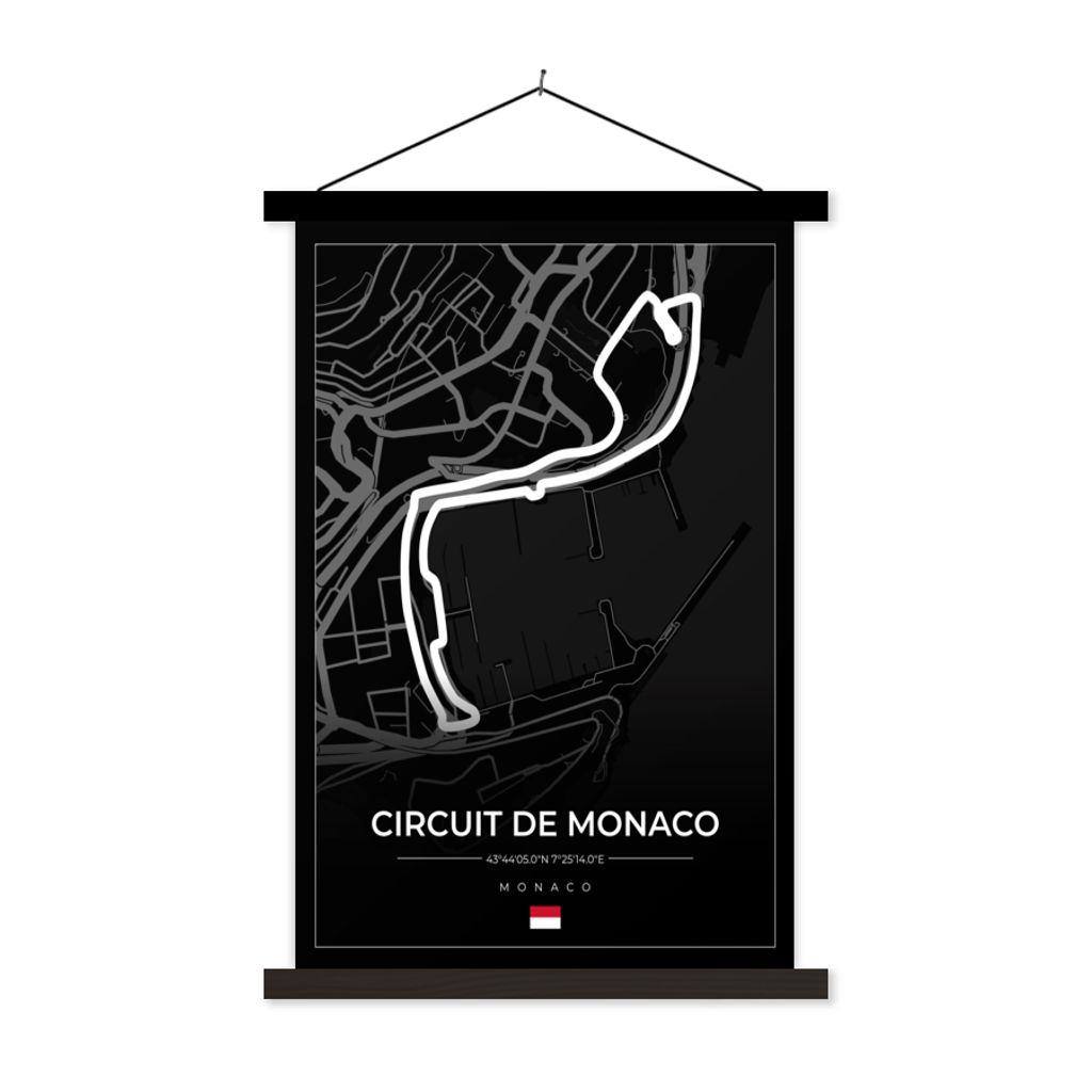 MuchoWow Textilposter Monaco - Formel 1 - Circuit de Monaco - Rennstrecke - Schwarz 60x90 cm mit schwarzem Rahmen - Poster Wohnzimmer