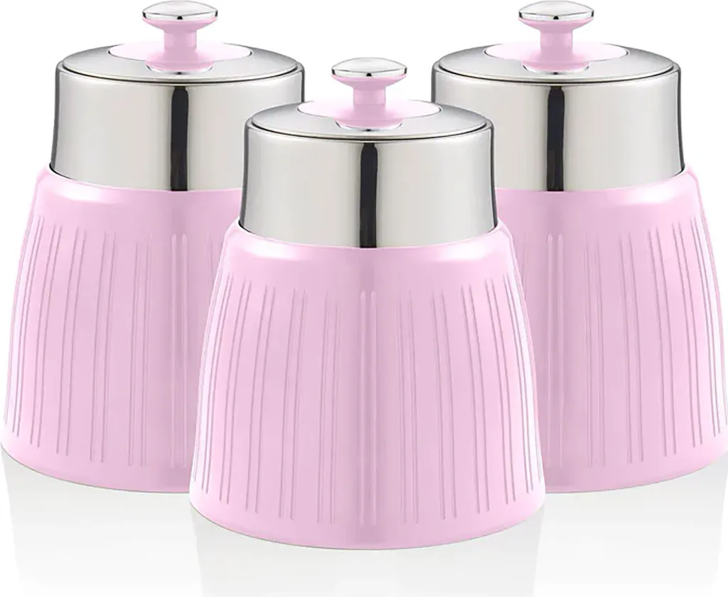 Swan SWKA1024PN Set de 3 Boîtes de Rangement 1,2L Vintage Rose