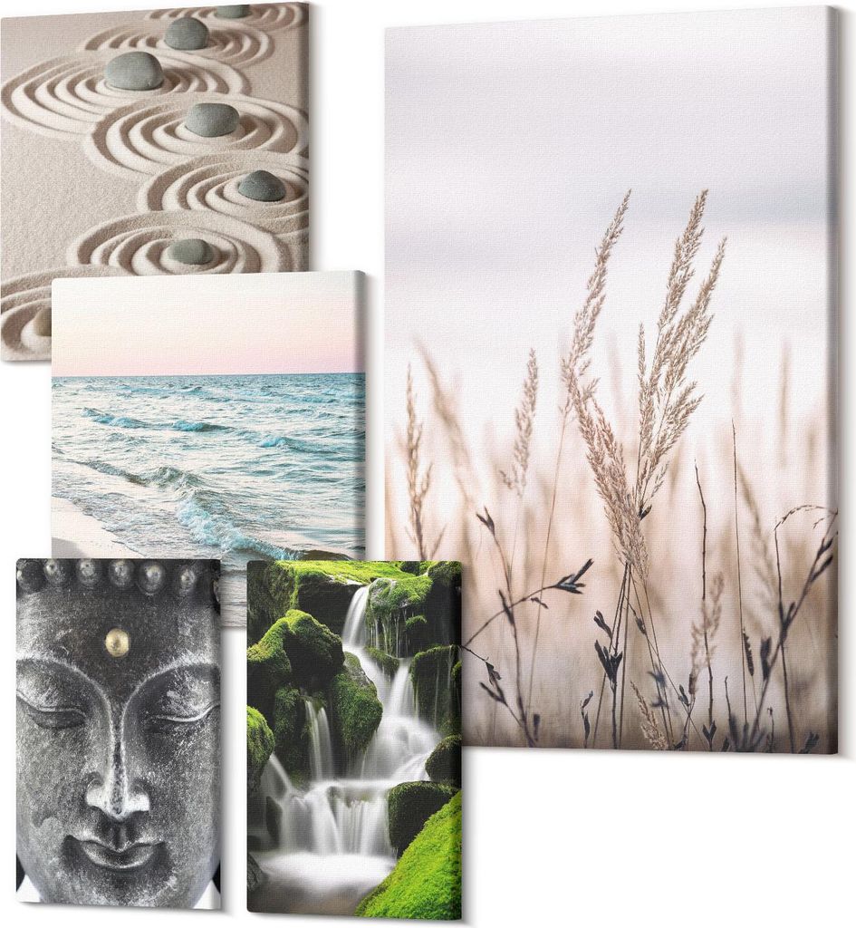 Leinwandbild Set 5-teilig – Modernes Wandbild – Polycanvas Kunstdruck – Abstrakte Bilder – Hochwertige Wandkunst – 2x 30x30 cm + 2x 20x30...