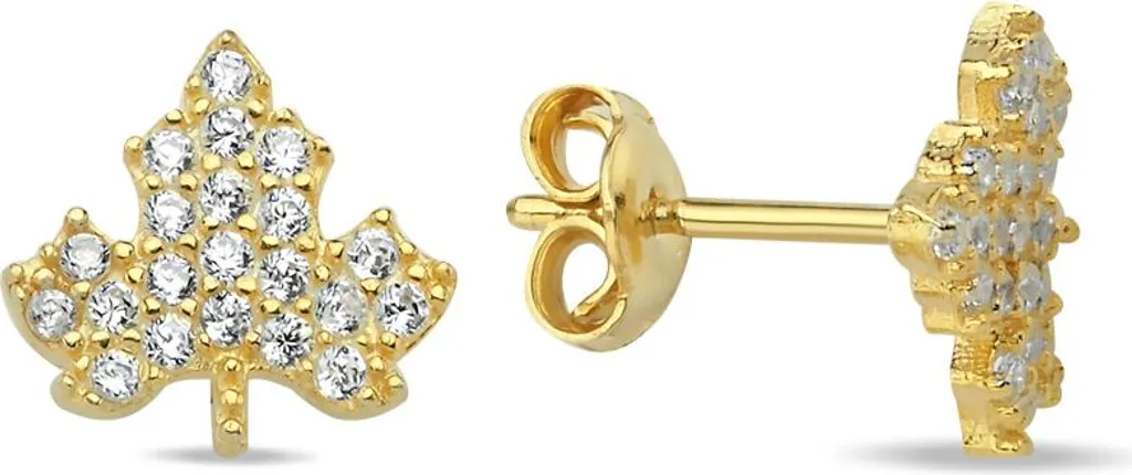 Boucles d'oreilles argent 925 anti-allergie feuille d'érable et zircons