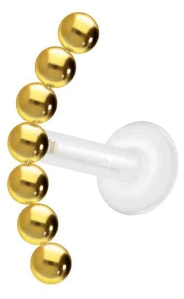 Ohrpiercing, Nasenpiercing PTFE Labret mit Innengewinde + Titan-Aufsatz 7 KUGELN Gold Stablänge: 10mm | Stabstärke: 1,6mm