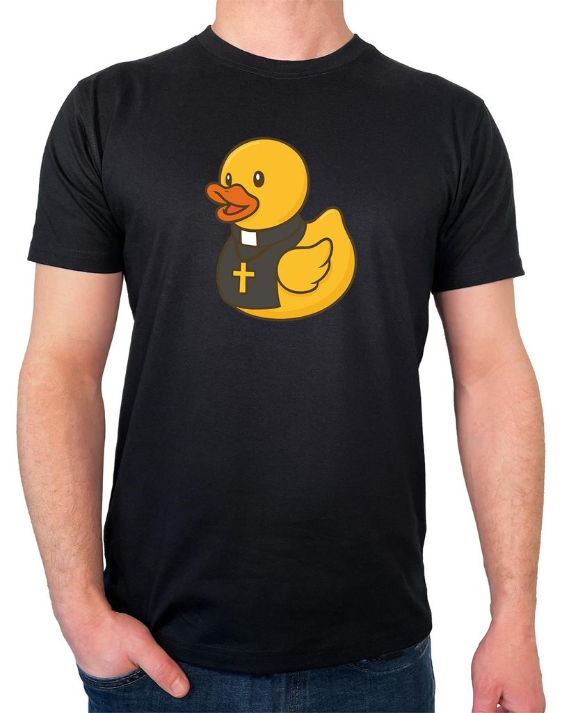 Huuraa Herren T-Shirt Quietscheente Pfarrer Comic Gummiente S Black Bio Baumwolle Fairtrade Herrenshirt Geschenkidee