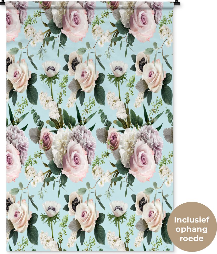 MuchoWow Wandteppich Wandbehang Blumen - Rosen - Pastell 120x180 cm Tapisserie Dekoration Wandtuch - Schlafzimmer - Dekorationen für das Haus