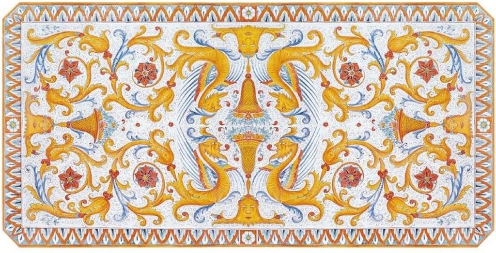 Casa Padrino Luxus Jugendstil Esstisch Mehrfarbig / Schwarz - Handgefertigter Gartentisch mit handbemalter Tischplatte und Metallgestell - Garten T...