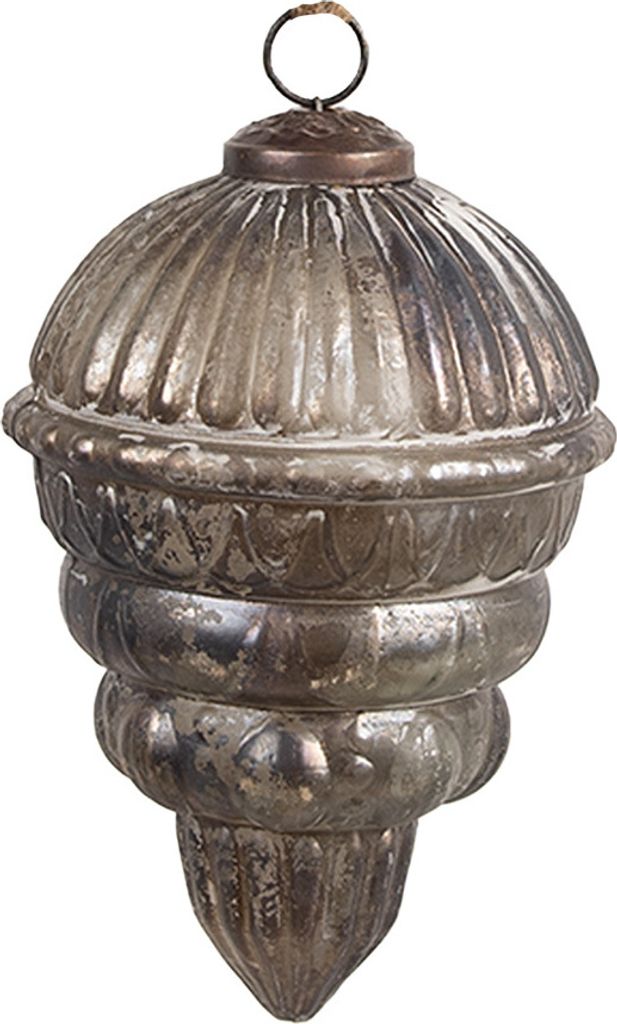 Clayre & Eef Weihnachtskugel Ø 10x15 cm Silberfarbig Braun Glas