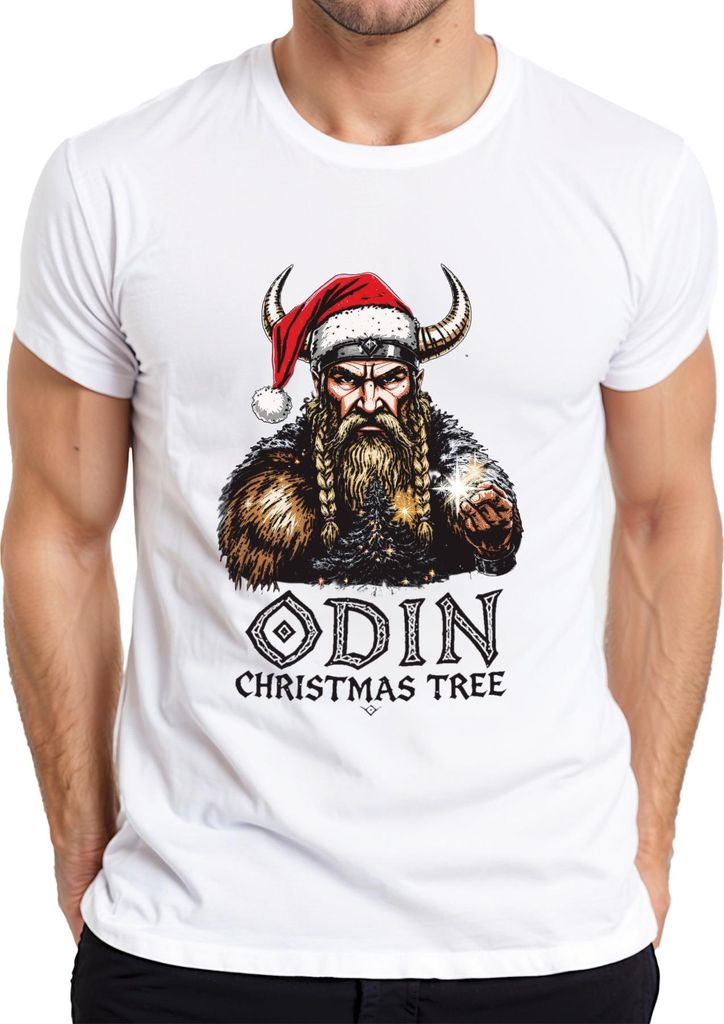 ODIN CHRISTMAS TREE Wikinger nordisch Weihnachten Geschenk Bart Herren T-Shirt, Weiß, XXL