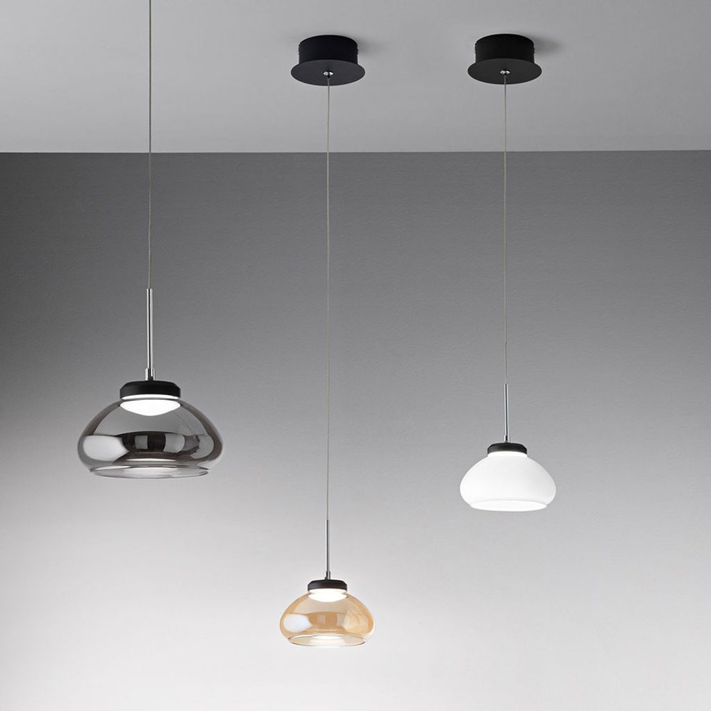 Fabas Luce Arabella LED Pendelleuchte Geblasenes Glas Rauchfarben