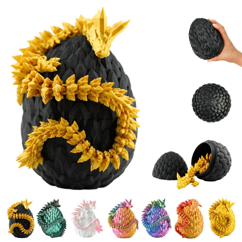 3D Drache im Ei – Drachenei mit Drache 36 cm Figur | 12 cm Großes Ei | Multicolor Schlüpfender Überraschungsdrache in Gold-Schwarz