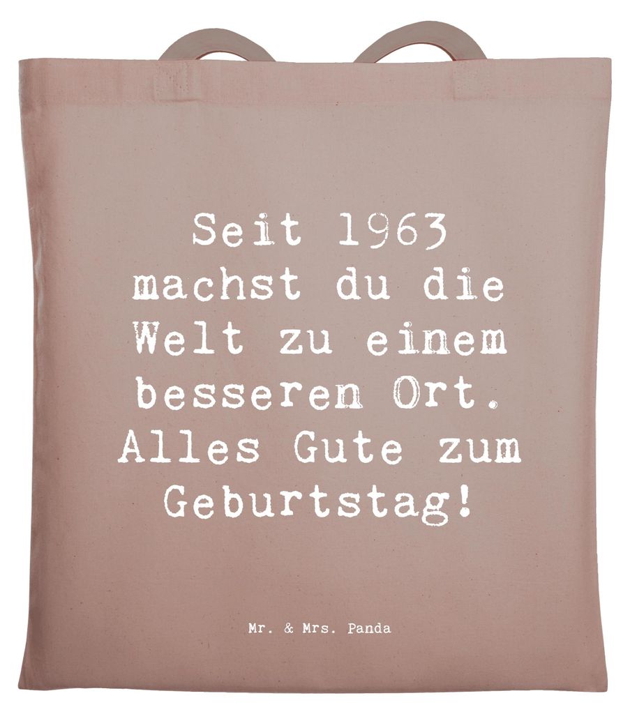 Mr. & Mrs. Panda Tote Bag Spruch 1963 Geburtstag - Braun Pastell - Geschenk, Uni Tasche, Glückwunsch, Jutebeutel, geboren, Geburtstagsjahr, festiv...