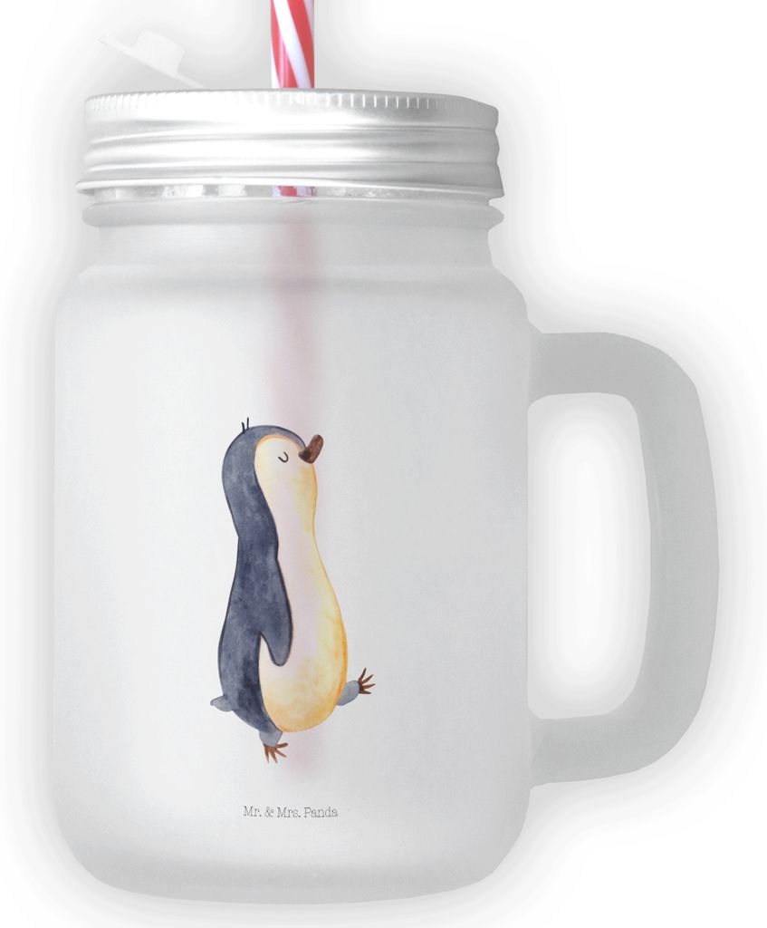 Mr. & Mrs. Panda Glas Pinguin marschieren - Transparent - Geschenk, Mason Jar, Familie, Bruder, Mit Schraubdeckel, Stolz, Cocktailglas, Becher Deck...