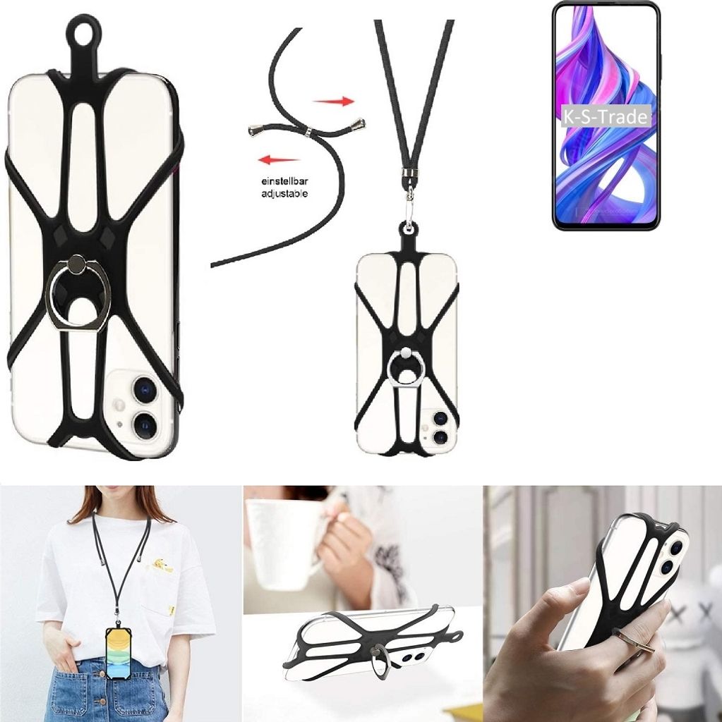 K-S-Trade 3in1 Handykette Handyband Handykordel Halsband Smartphone-Ring Handy-Ring kompatibel mit Huawei Honor 9x Pro Fingerhalterung Handyring