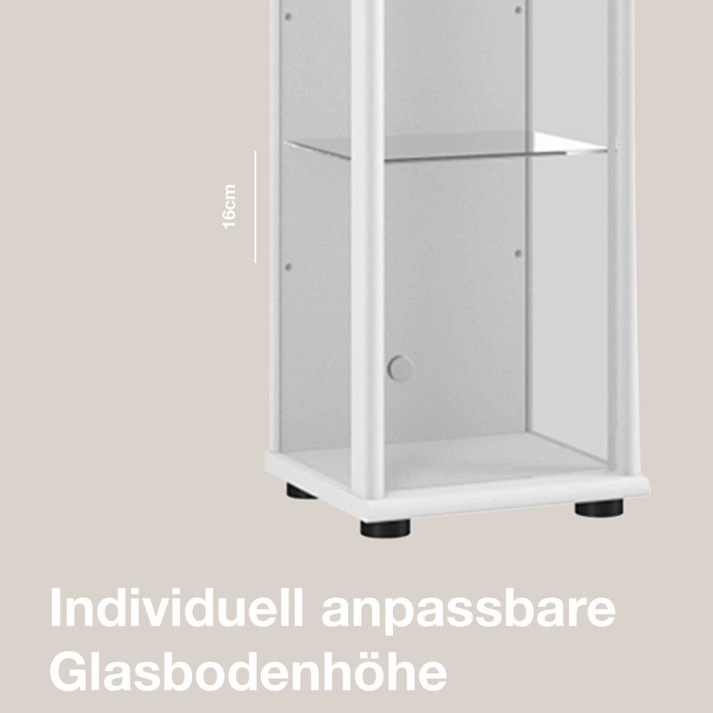 Vitrine Mit 3 Regalen & Glastüren | 80x33x106cm Bambus Schrank Für Sammlerstücke