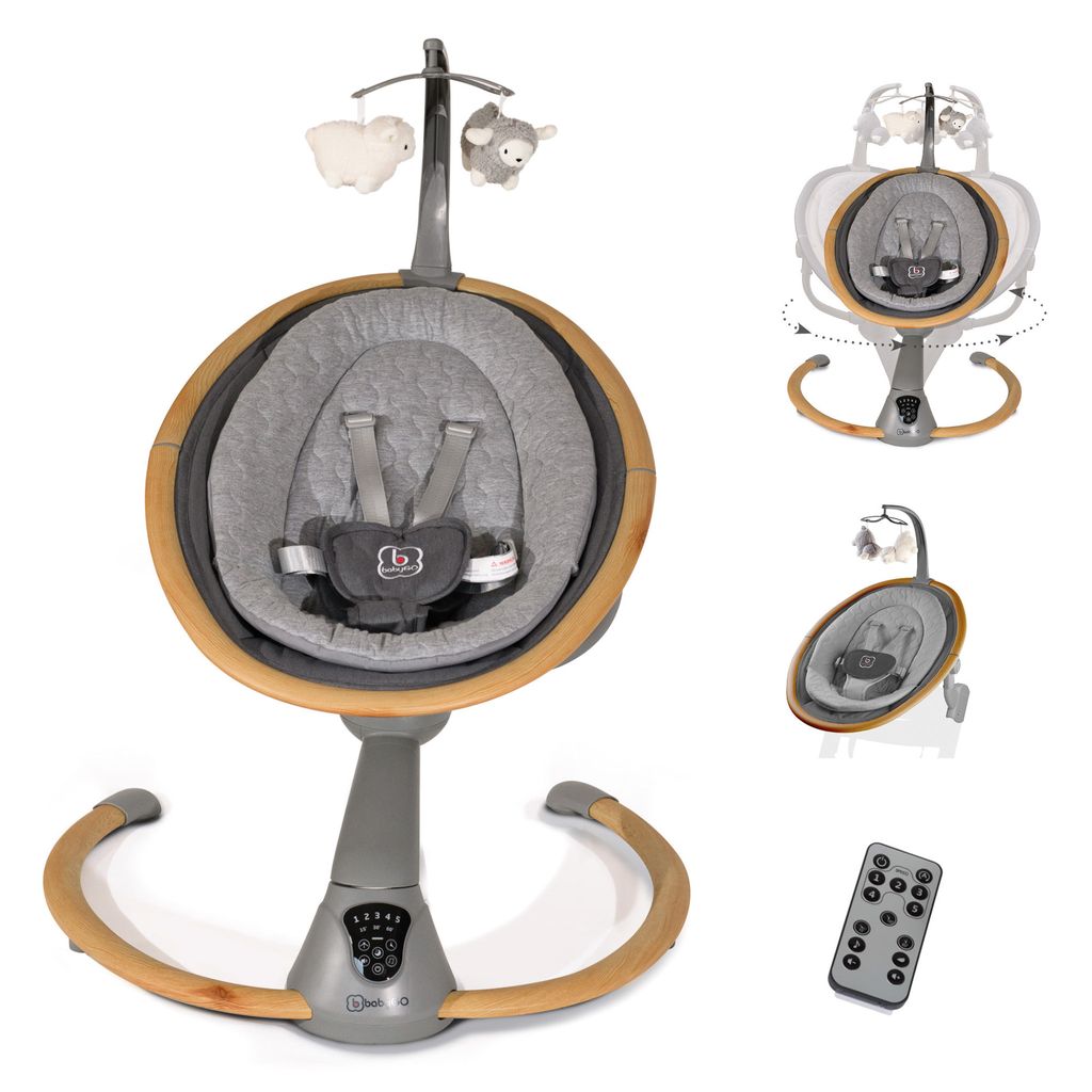 BabyGo Elektrische Babywippe Homey, grau/Holzoptik