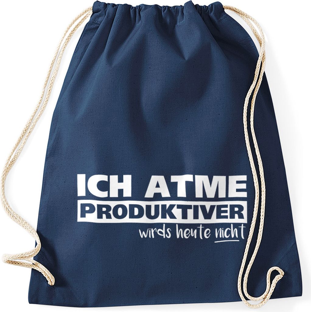 Turnbeutel mit Spruch Ich atme produktiver wird`s heute nicht Moonworks navy unisize