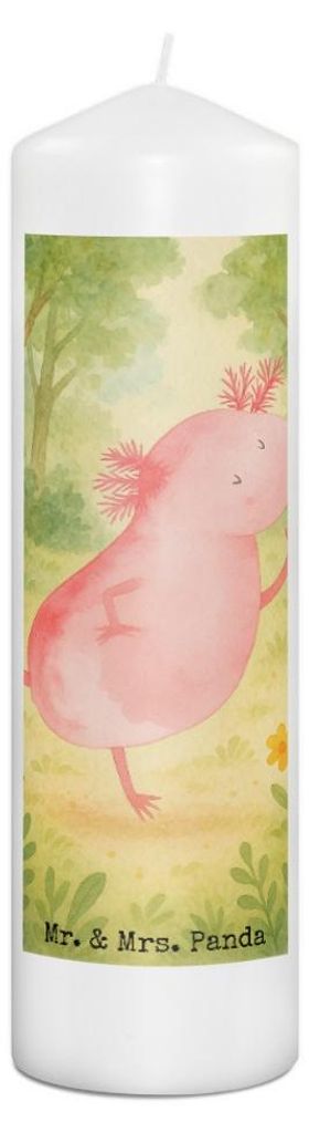 Mr. & Mrs. Panda Kerze Axolotl Tanzen Design 29 x 8 cm XL - Weiß - Geschenk, Erinnerungslicht, Wachskerze, Freudig, gut Gelaunt, Stumpenkerze, Ste...