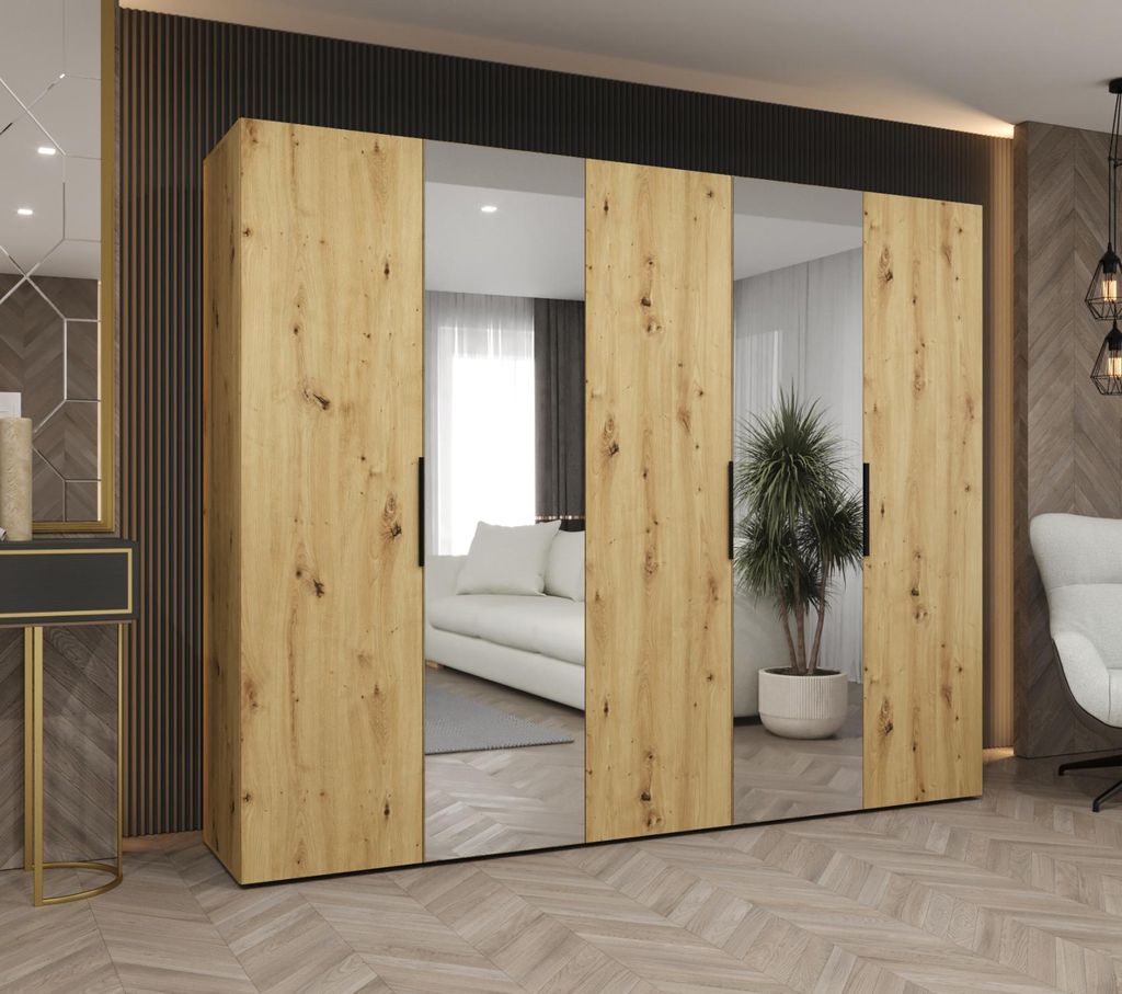 Kleiderschrank 250 cm KUBRA - Eiche handwerklich / schwarz