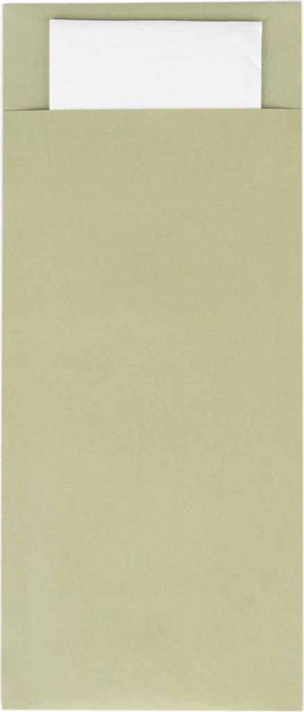 Papierbestecktaschen in Oliv mit Tissue-Serviette in Weiß, 20 cm x 8,5 cm - 500 Stück