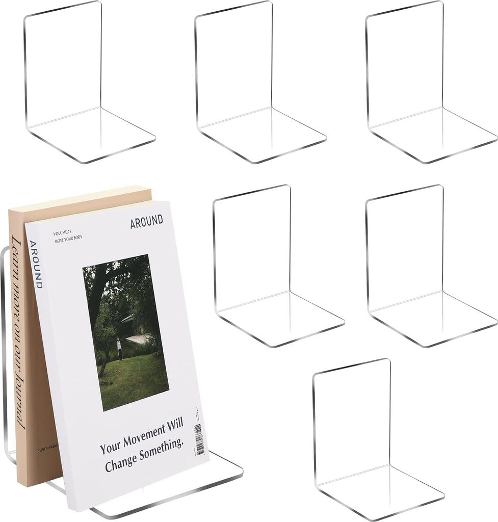 Transparente Bücherstützen Set von 6 mit Antirutschmatten für verschiedene Anwendungen