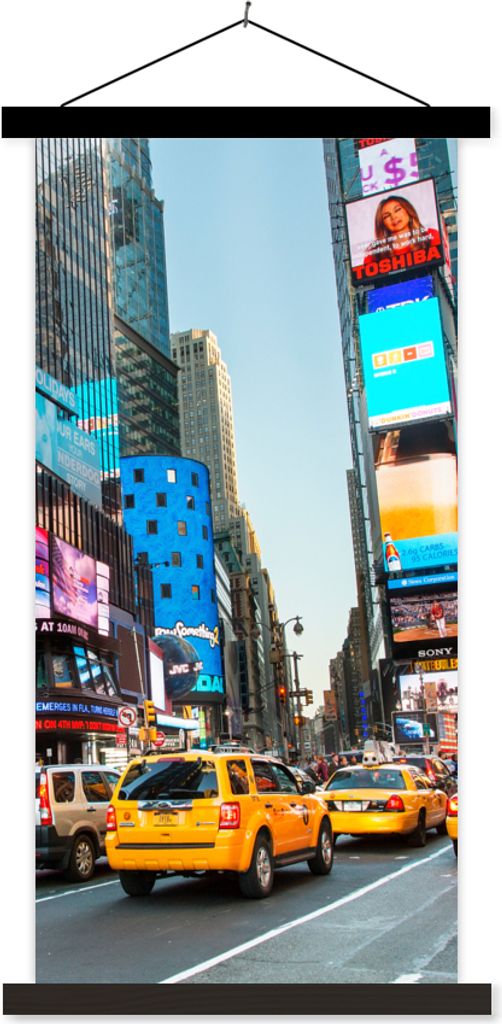 MuchoWow Textilposter New York - Taxi - Gelb 60x120 cm mit schwarzem Rahmen - Magnete