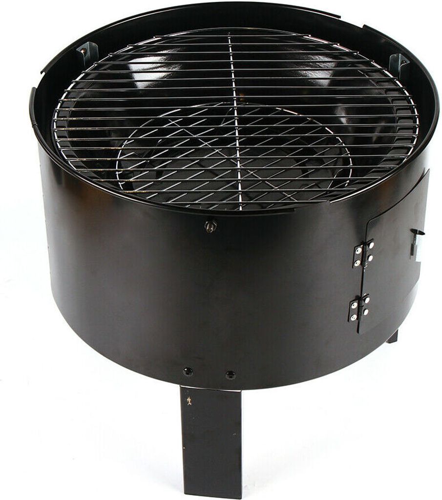 A black barbecue grill with two grates, shown from a slightly elevated angle against a white background.