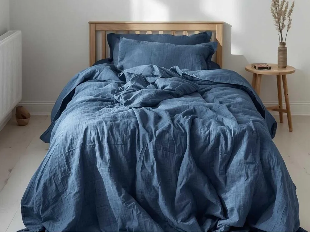 Housse de couette 140x200 mousseline bleu porcelaine pour chambre cocoon