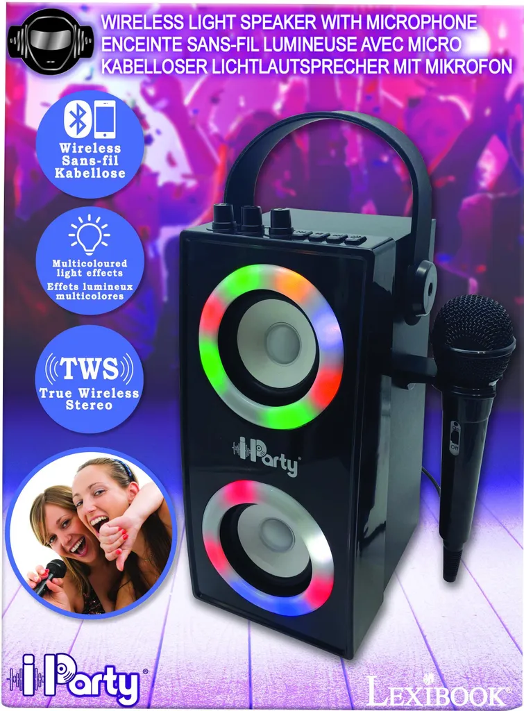 Système de Sonorisation Mobile iParty Lexibook Noir pour Fêtes et Chant