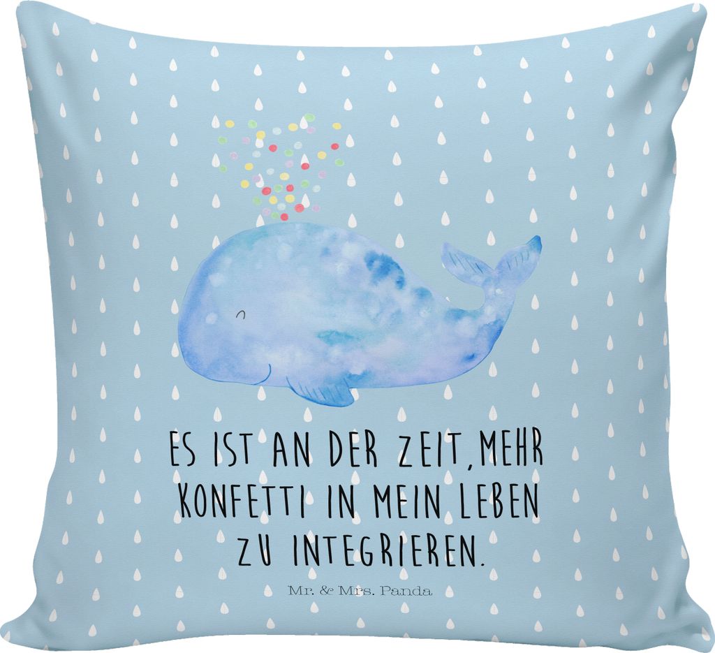 Mr. & Mrs. Panda kuschelkissen 40x40 Wal Konfetti - Blau Pastell - Geschenk, Kissen, Neustart, flauschkissen, Diät, Wale, Geburtstag, Meer, Zierki...