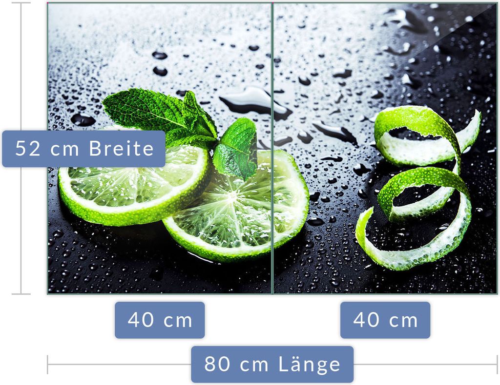 Herdabdeckplatte Abdeckung Glaskeramikfeld Abdeckplatte 2-Teilig 80x52 Lemon Grün Glas