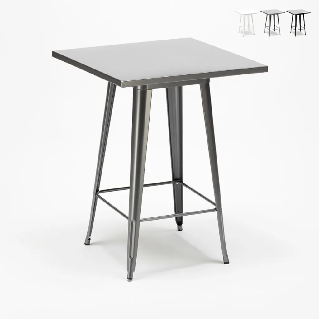 Table de style industriel Nut en acier gris 60x60 avec tabouret assorti