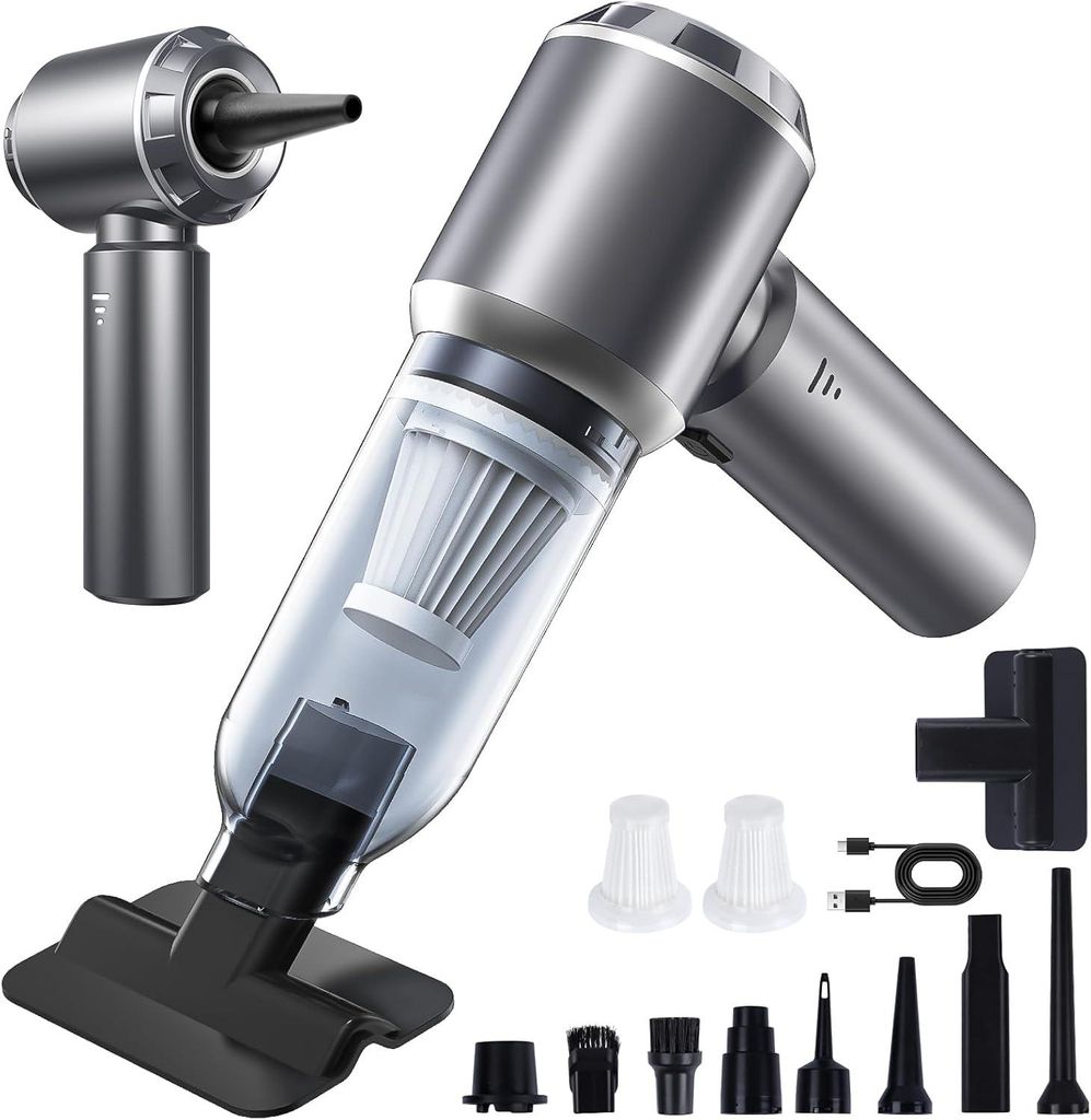 4-in-1 Handstaubsauger kabellos mit bis zu 20000 Pa, Blasfunktion, Aufblas- und Abluftfunktion, HEPA-Filter, USB-Ladung, inkl. Zubehör