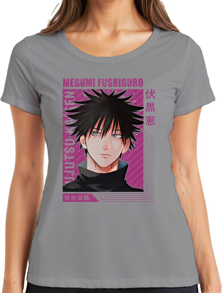 Megumi Fushiguro Jujutsu Kaisen Anime Fan Geschenk Manga Retro Damen T-Shirt, Grau, XL