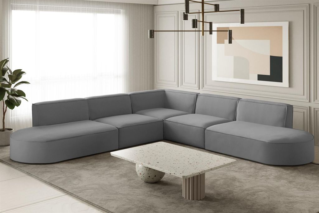 Ecksofa Designersofa PALMA in Stoff Opera Velvet Grau Seite Produktbild 