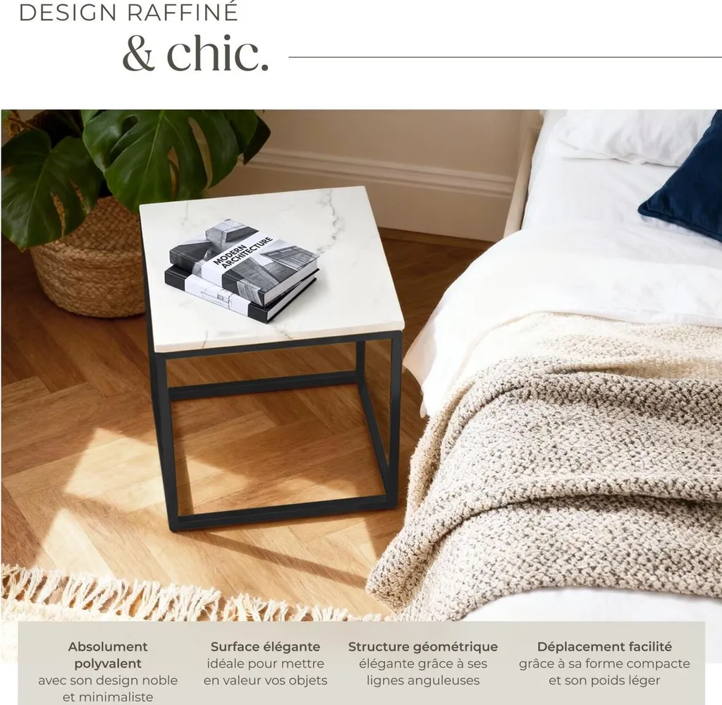 Table d'appoint Alysia aspect marbre carré 40x40 cm - Noir et Blanc