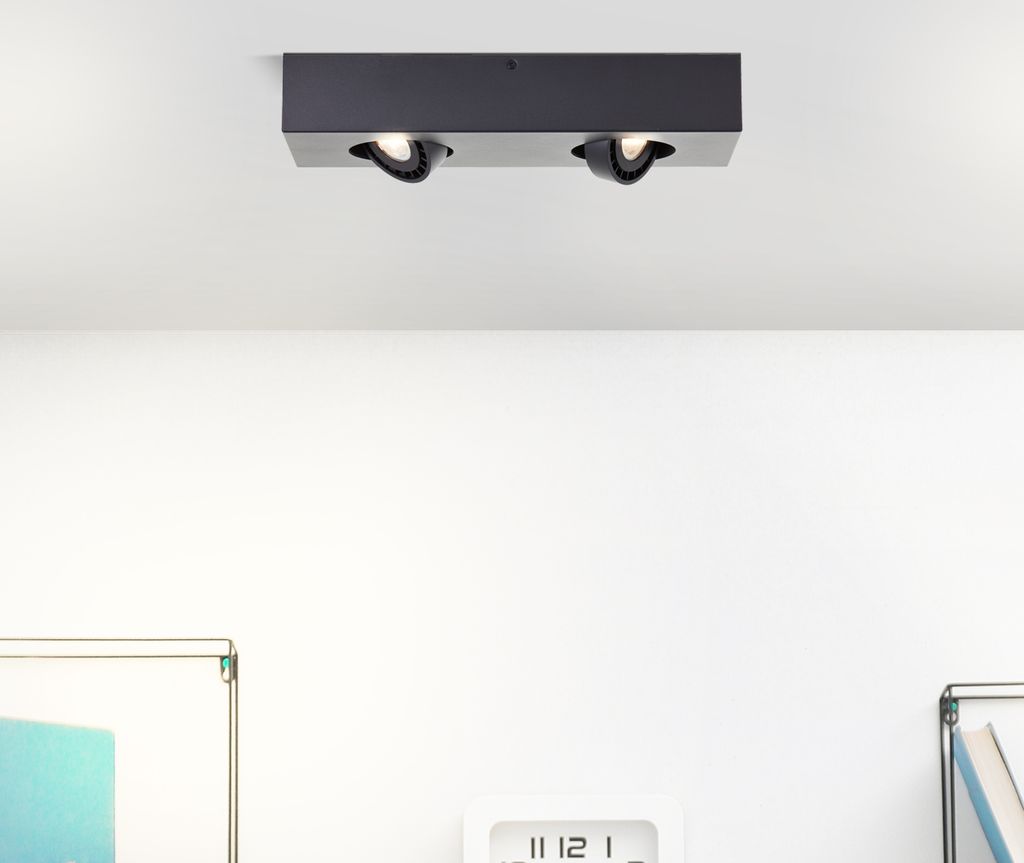 BRILLIANT schwarze LED Deckenleuchte DORO | 2er Deckenspot mit schwenkbarem Spots | 2x GU10 4,5W 345 Lumen 3000 Kelvin - wechselbares Leuchtmittel ...