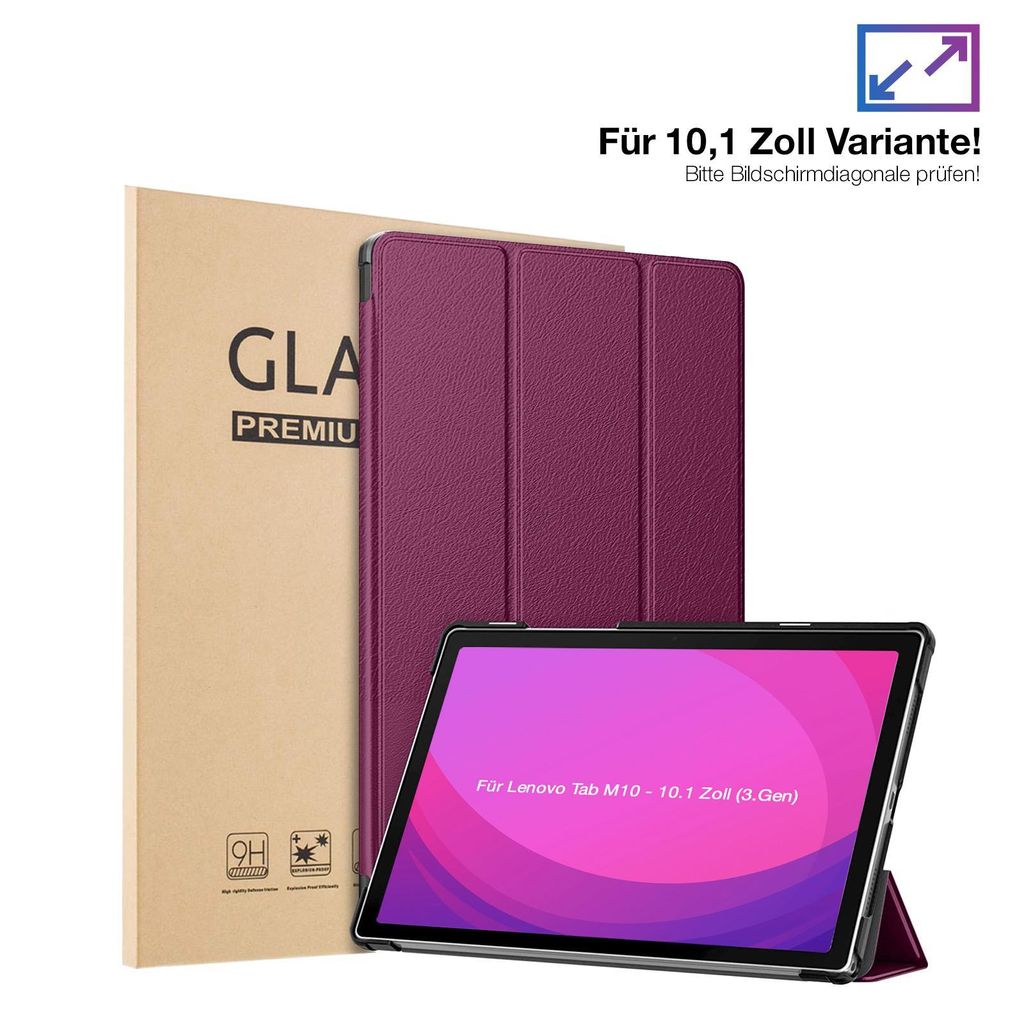 Schutzhülle + 2x 9H Display Glas für Lenovo Tab M10 Gen 3 2022 10.1 Zoll Cover Case Schutz Tablet Farbe: Lila