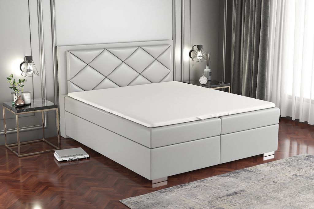 Boxspringbett BERA 180x200 mit 2 Bettkästen, Bonell-Matratze und Topper. Farbe: Hellgrau