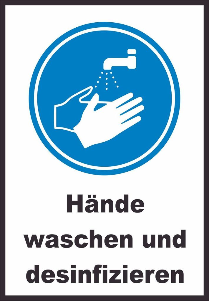 Hände waschen und desinfizieren Schild A6 Rückseite selbstklebend