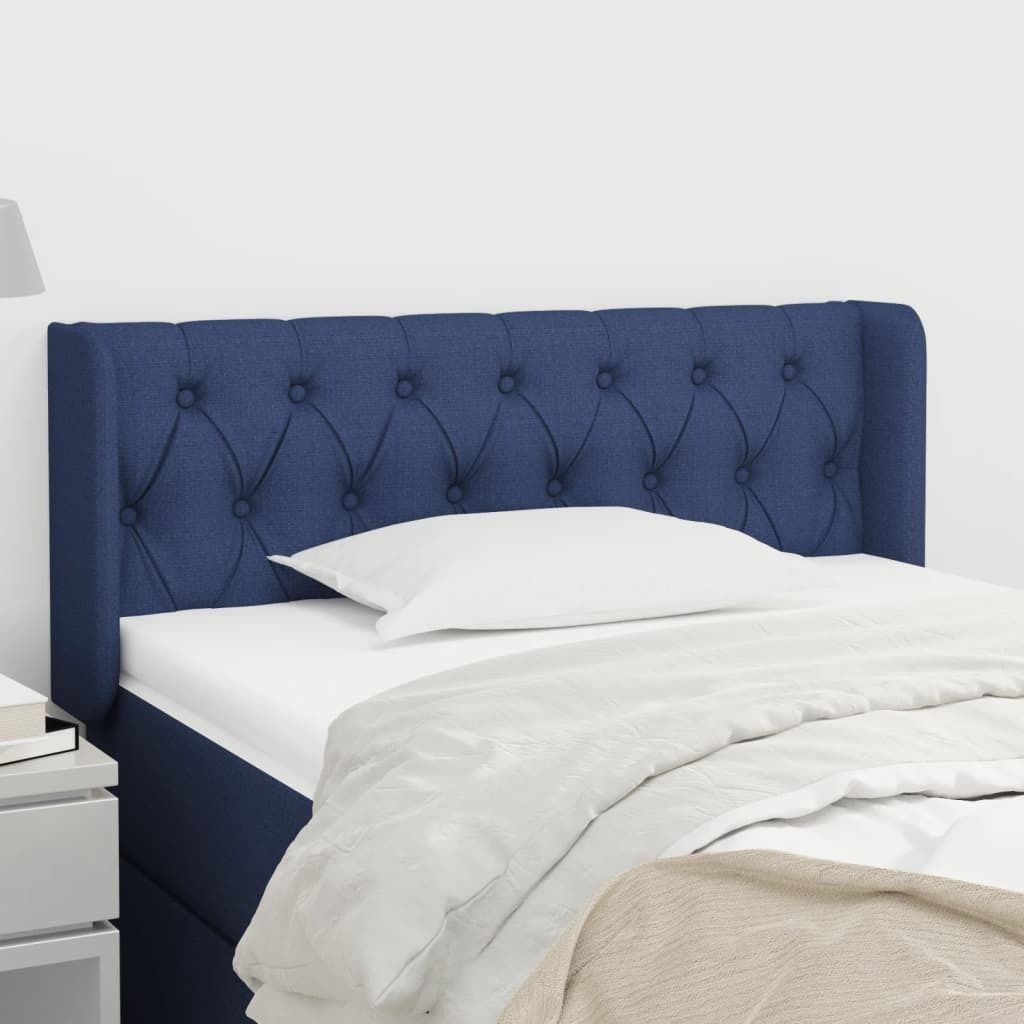 "2026 Aktion"Kopfteil - modernes Design - fürs Schlafzimmer - mit Ohren Blau 93x16x78/88cm Stoff Promotion702013 - Kopfteile