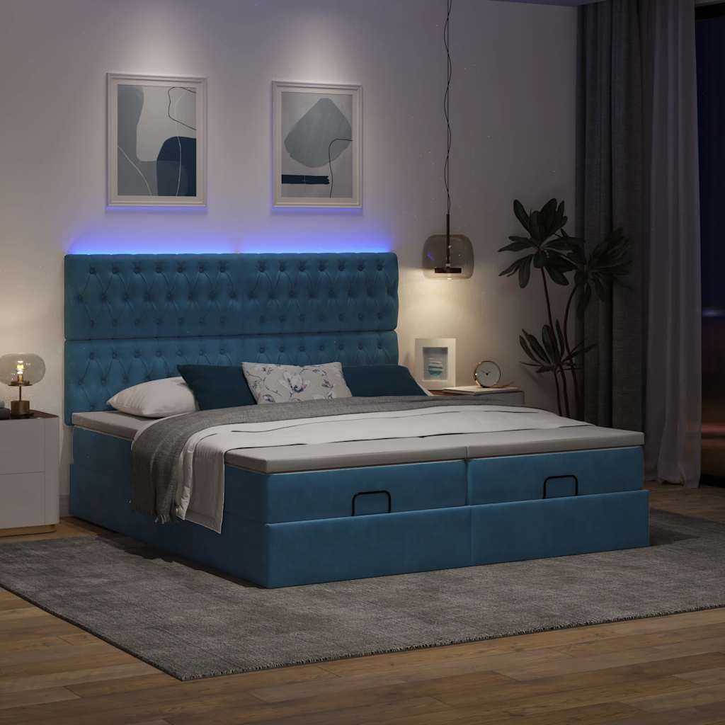 Maison Exclusive - Ottoman-Bett mit Matratzen & LEDs Dunkelblau 160x200 cm Samt