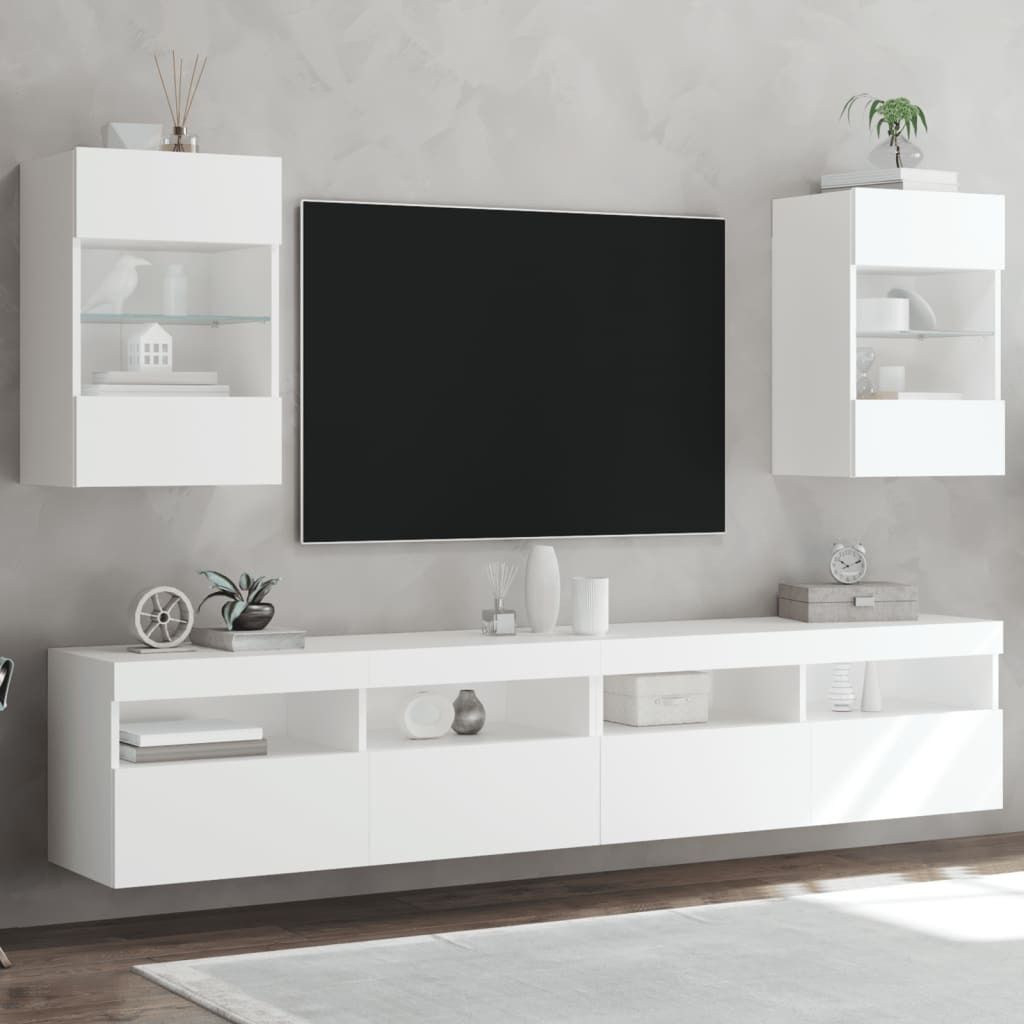 TV-Wandschränke mit LED-Leuchten 2 Stk. Weiß 40x30x60,5 cm 837079
