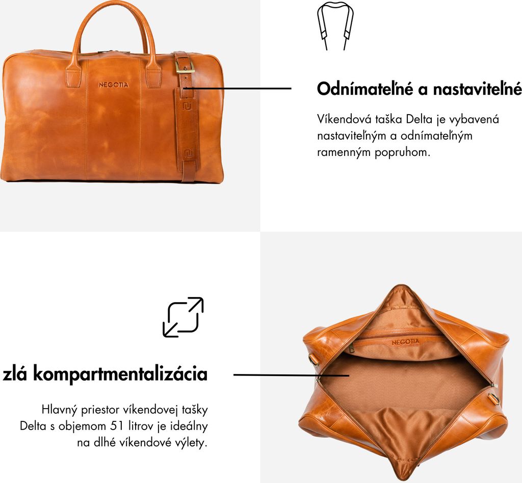 NEGOTIA Delta - prémiová kožená cestovná taška - víkendová Obrázok produktu 3