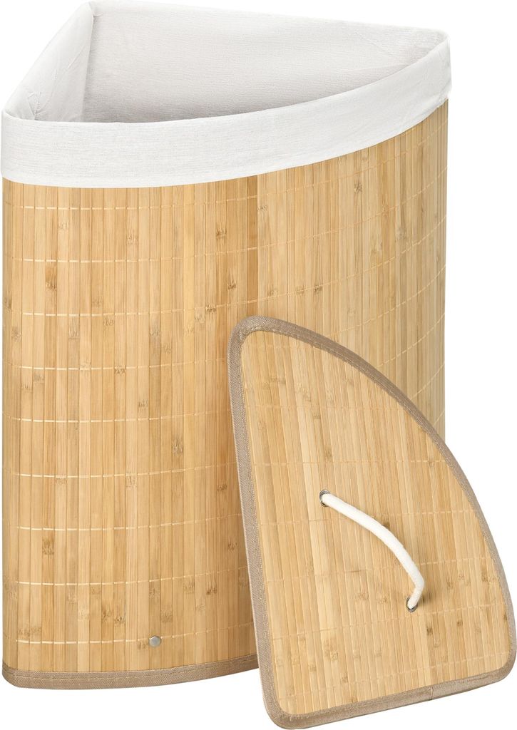 55 L Wäschekorb mit Deckel, Griff, Wäschesortierer mit herausnehmbarem Wäschesack für Badezimmer, Bambus, Natur