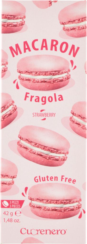 A vertical image of a pink box with macarons on it.