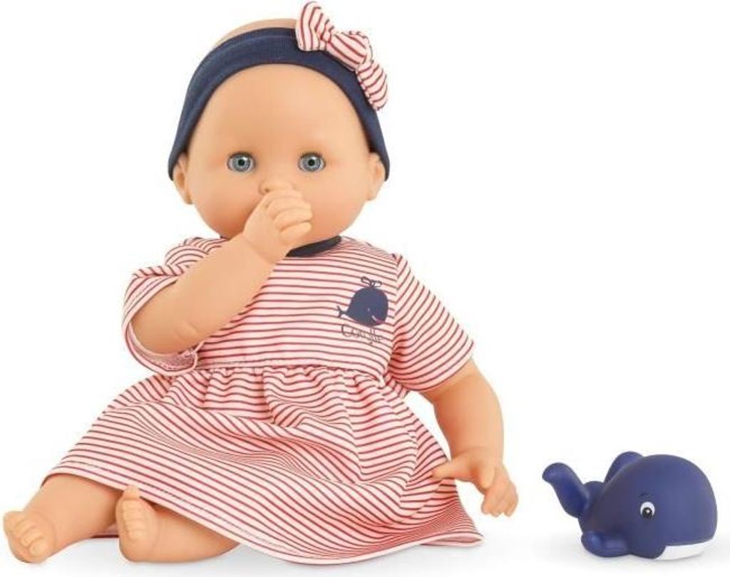 Babypuppe, COROLLE Bébé Bain Calypso, 30 cm, Badespielzeug, Ab 18 Monaten, Mit Wal, Vanilleduft, Schlafaugen