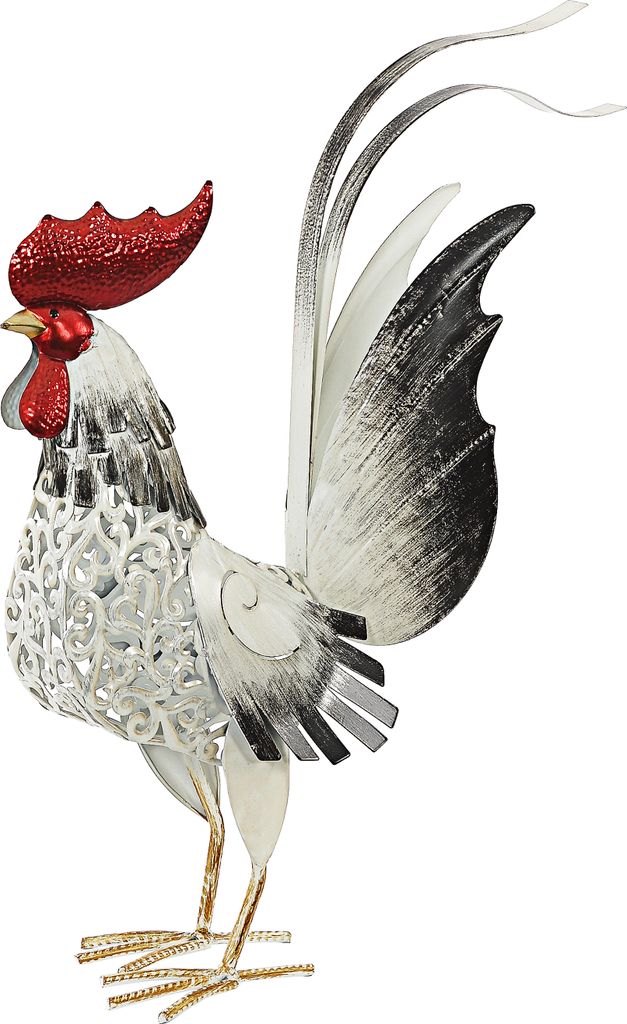 Dehner Dekofigur Hahn Jakob, ca. 50 x 42.5 x 16 cm, Metall, weiß/schwarz/rot