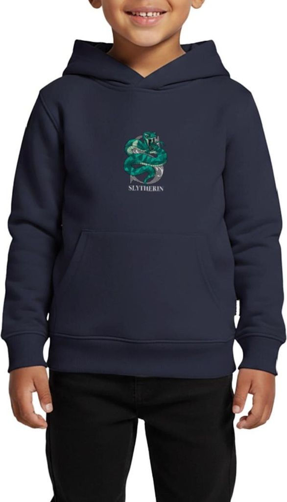 Spreadshirt Harry Potter Slytherin Wappen Monochrom Kinder Premium Hoodie, 122/128 (6 Jahre), Navy