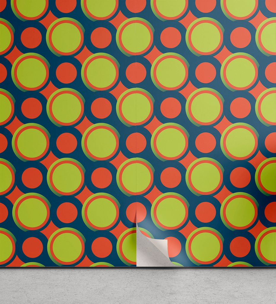 ABAKUHAUS Retro abziehbare & klebbare Tapete für Zuhause, Orange und grüne Kreise, selbstklebendes Wohnzimmer Küchenakzent, 33 cm x 180 cm, Gelb...