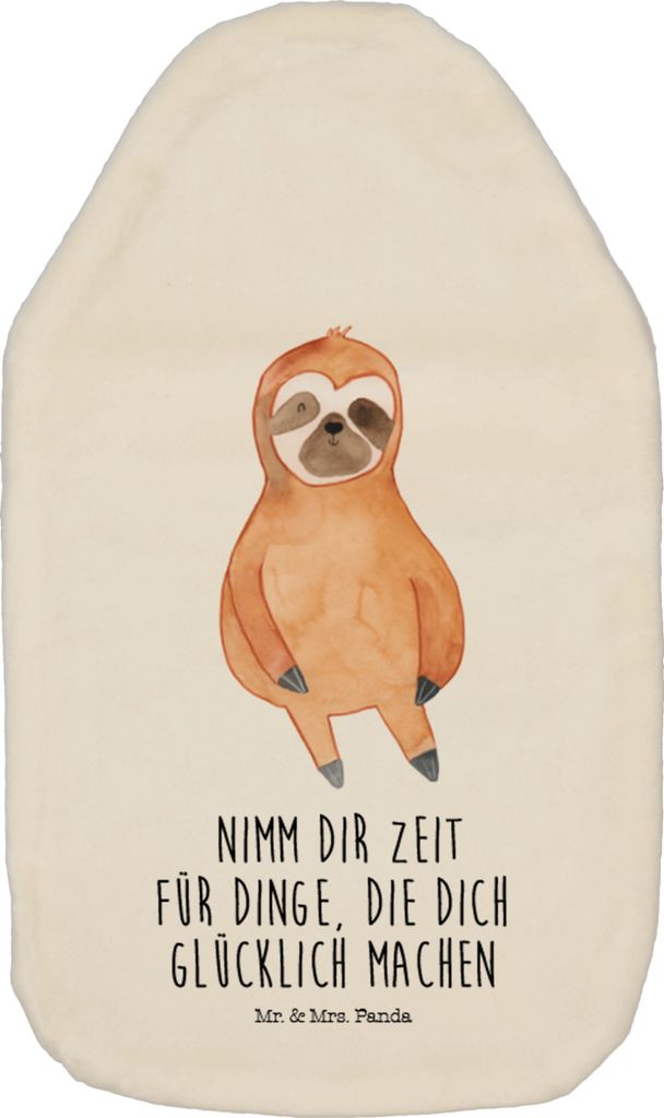 Mr. & Mrs. Panda Wärmflasche Faultier Zufrieden - Weiß - Geschenk, Frieden, gummi, Glücklich, Wärmflaschen, Glück, Bettflaschen, Bettflasche, ...